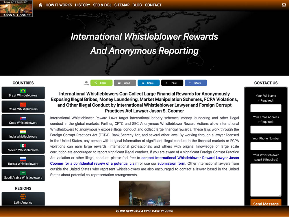 Screenshot of internationalwhistleblower.com website.