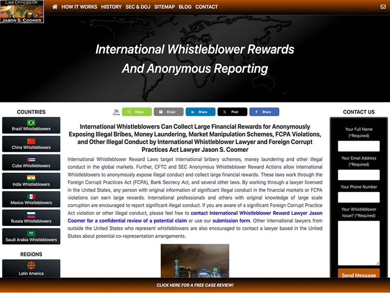 Screenshot of internationalwhistleblower.com website.