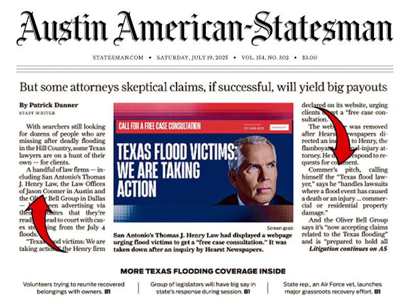 Page A1 press coverage and brand mentions for Jason Coomer in the American-Statesman & San Antonio Express-News.